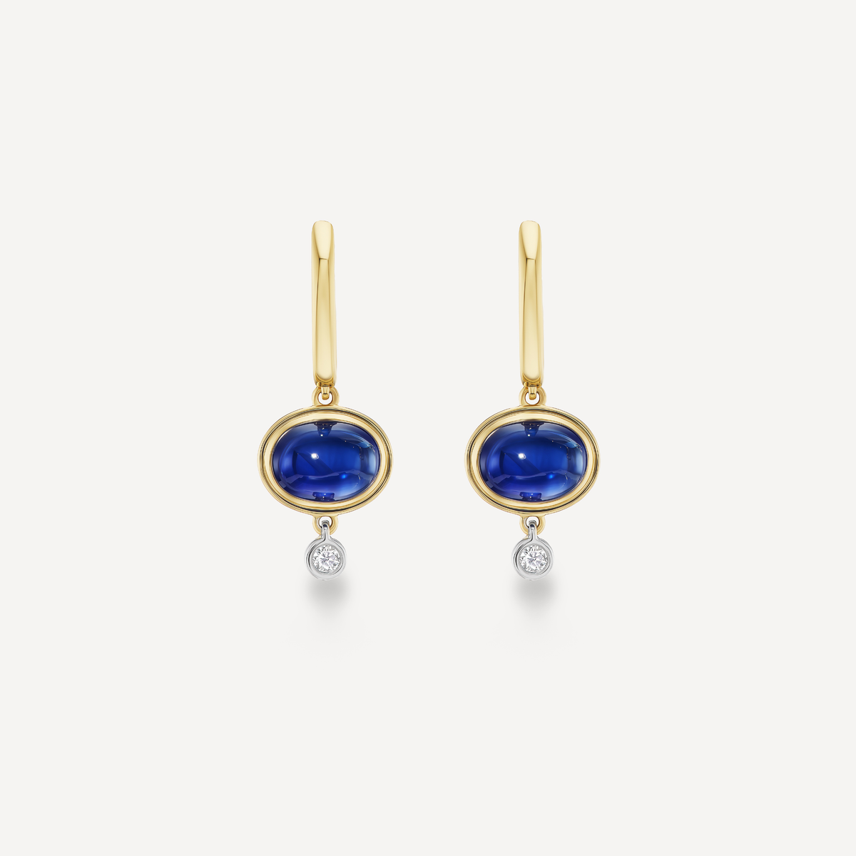 Oval Blue Sapphire Cabochon Drop Earrings in 14K Yellow Gold