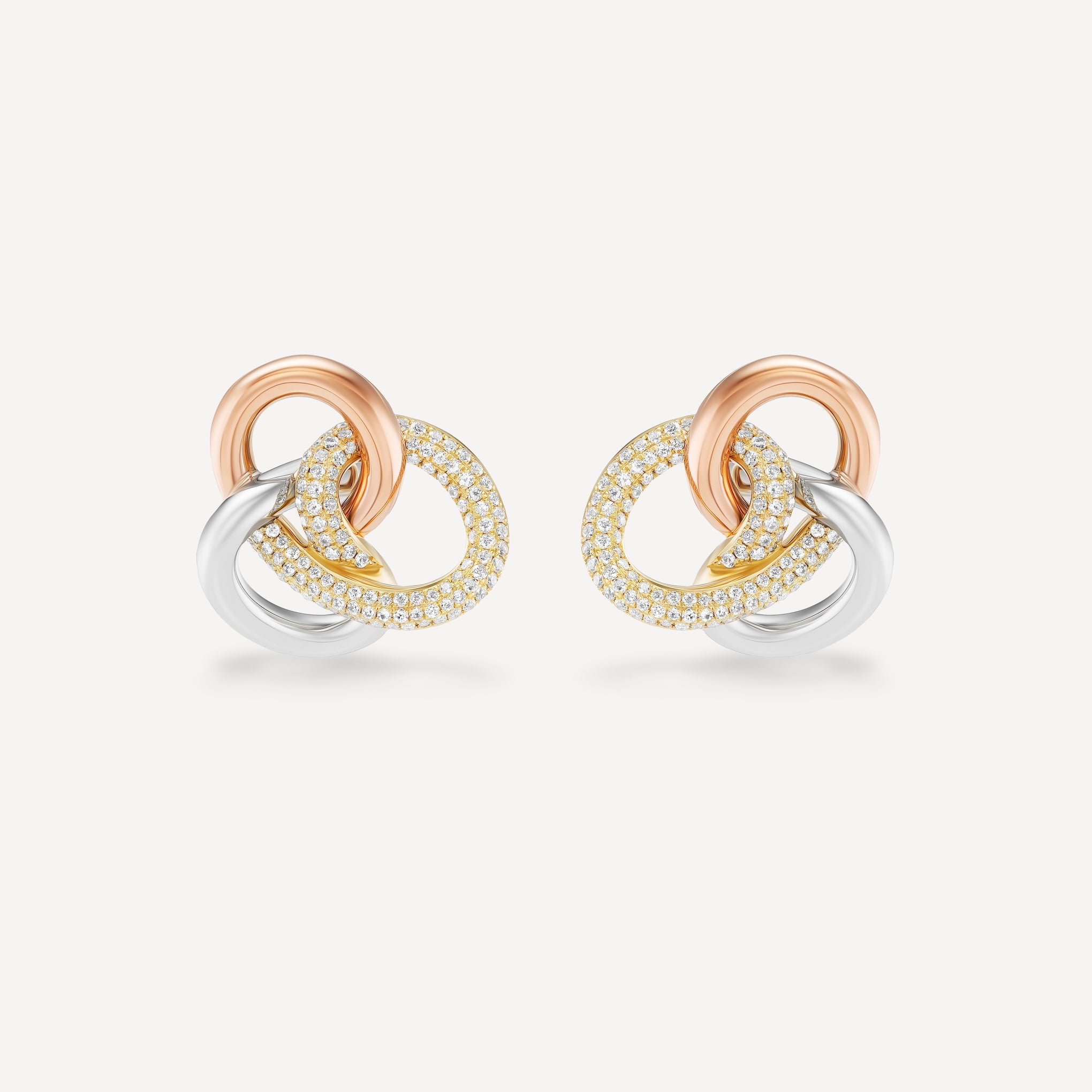 Three Gold Pavé Knot Studs